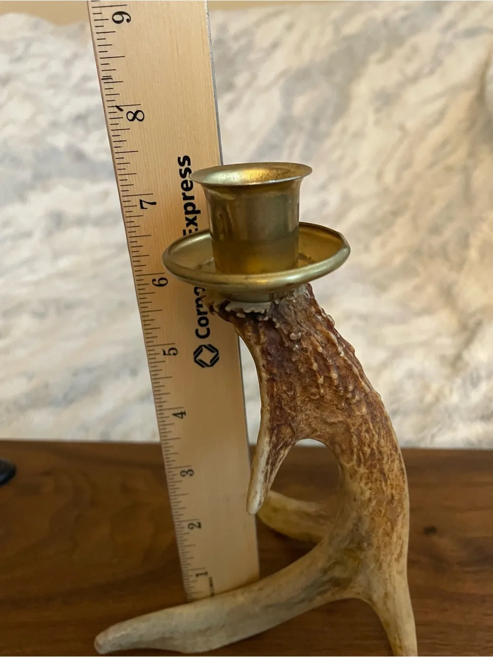 Antler Candlestick Holder with Brass Cup - Natural Brown